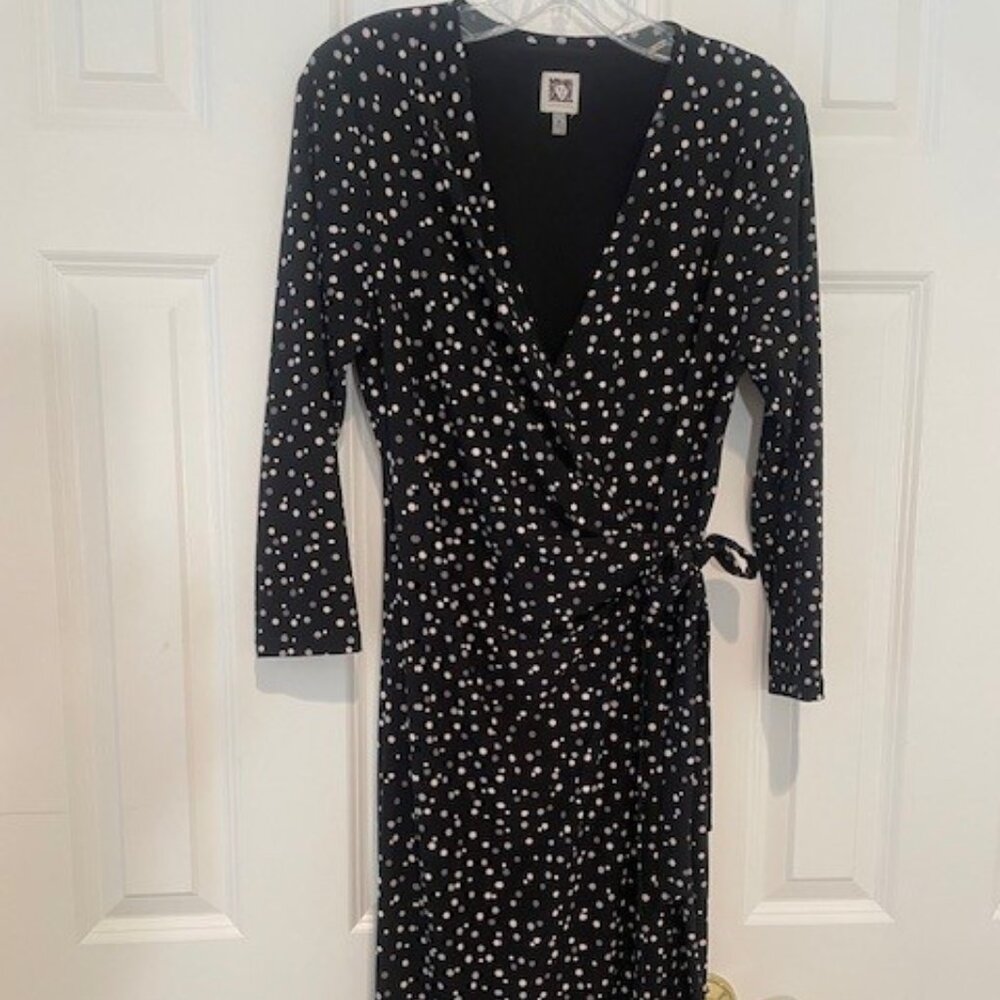 Anne Klein Black Long Sleeve Dress with White Dots